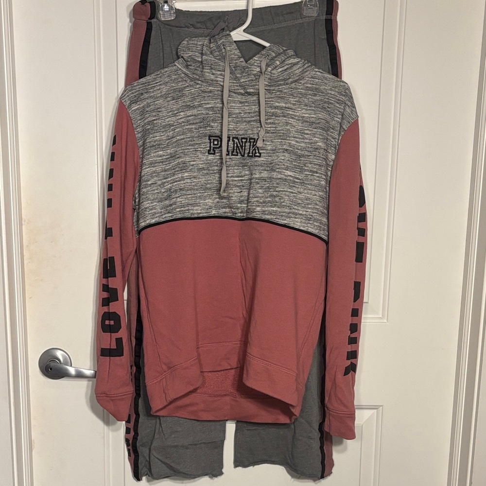 PINK Victoria's Secret Dusty Rose & Heather Gray Crewneck Hoodie
